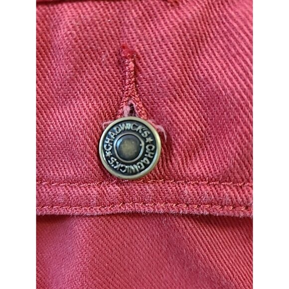 CHADWICKS Red Jean Style Cotton Jacket 16 Front Pockets Buttons Trucker - Picture 10 of 16